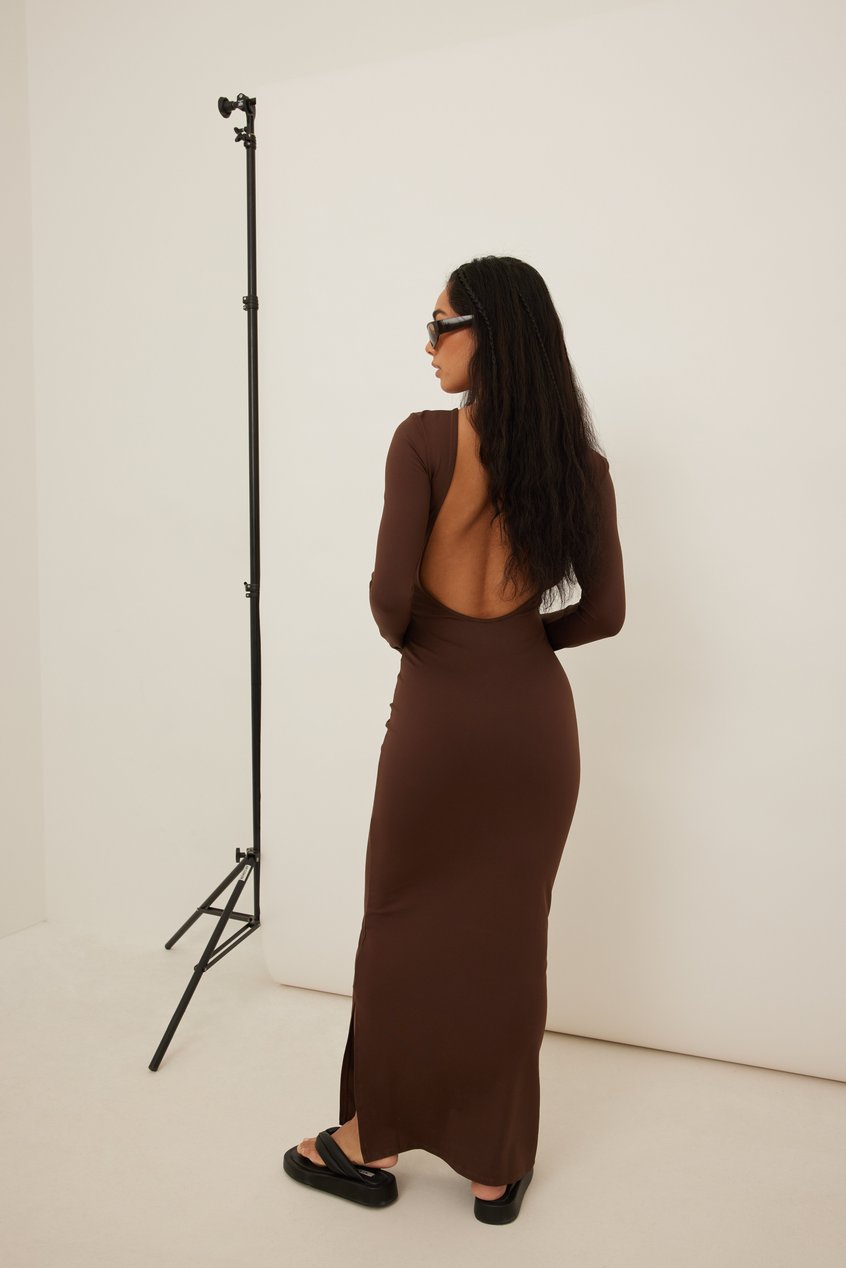 Vestidos Long Sleeve Maxi Dresses | Vestido maxi reciclado con escote profundo en la espalda - VR83267