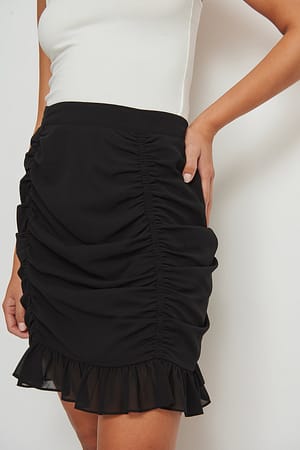 Black Recycled Draped Sheer Mini Skirt