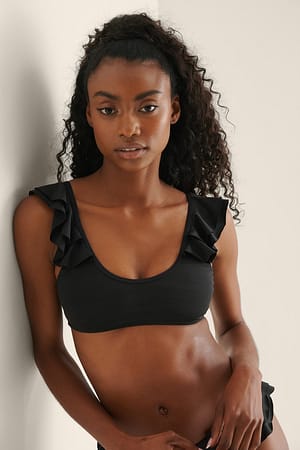 Black Flounce Strap Bikini Top
