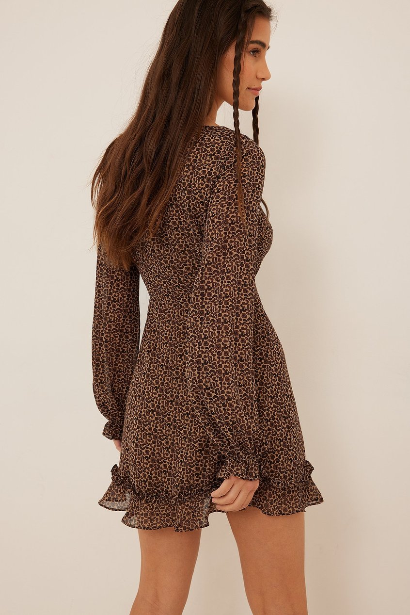 Kleider Silvester Kleidung | Recyceltes Kleid mit langen Ärmeln und Rüschen-Detail - AT47209
