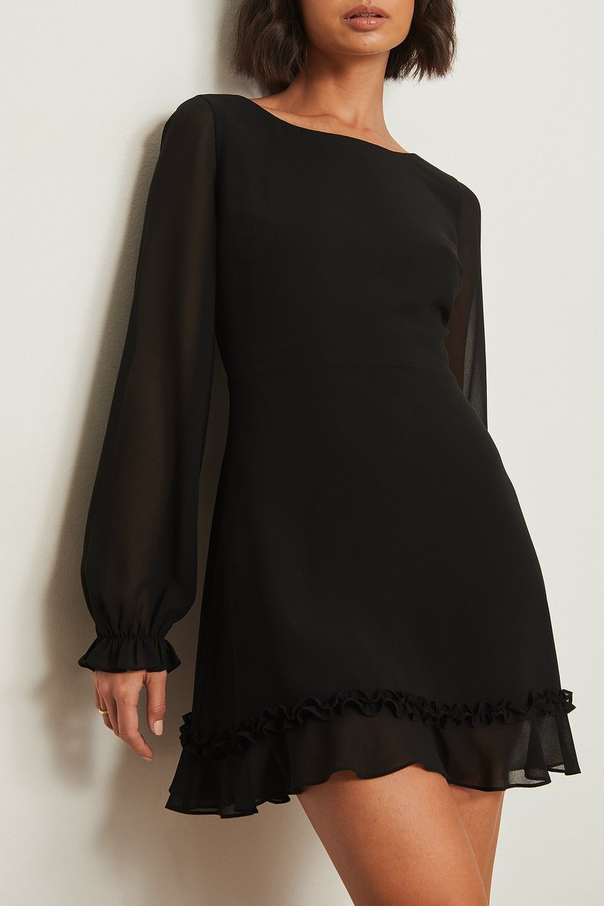 Kleider Silvester Kleidung | Recyceltes Kleid mit langen Ärmeln und Rüschen-Detail - OV90806