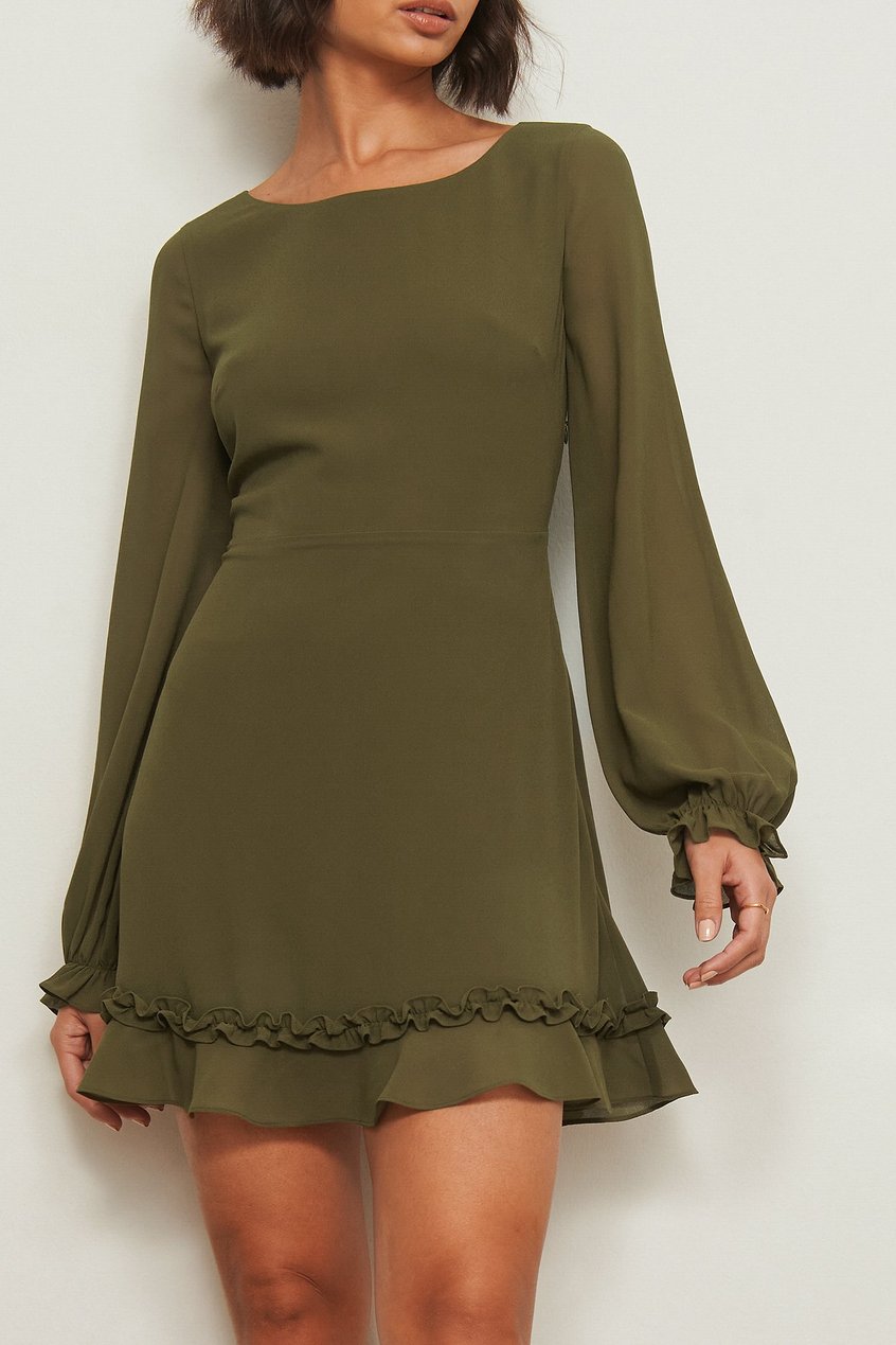 Kleider Silvester Kleidung | Recyceltes Kleid mit langen Ärmeln und Rüschen-Detail - NX62001
