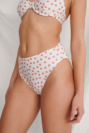 Orange flower Återvunnen bikinitrosa med hög midja