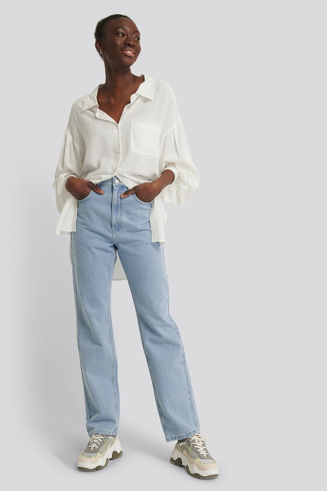 Rette Jeans Med Høyt Liv Light Blue