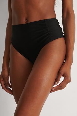 Black Recycled Pleated Detail Bikini Bottom