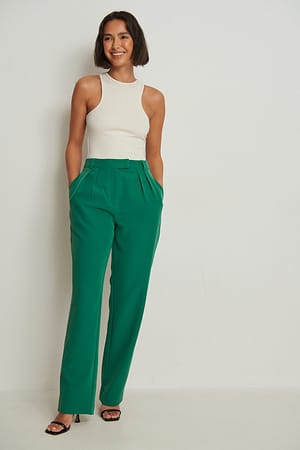 Green Recycled Pleated Straight Leg Suit Pants