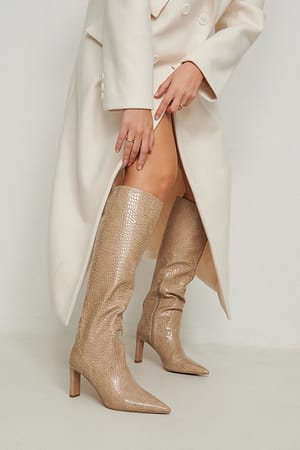 Light Beige Pointy Loose Shaft Boots