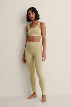 Olive Green Ribbed High Waist Tights