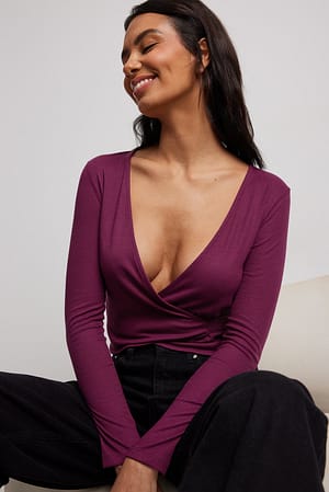 Purple Recycled Ribbed Wrap Top