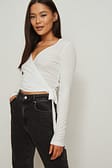 Offwhite Ribbed Wrap Top