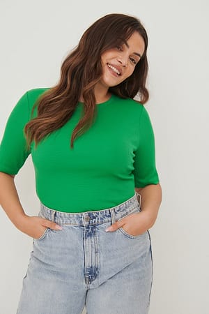 Green Recycled Round Neck Ribbed Top