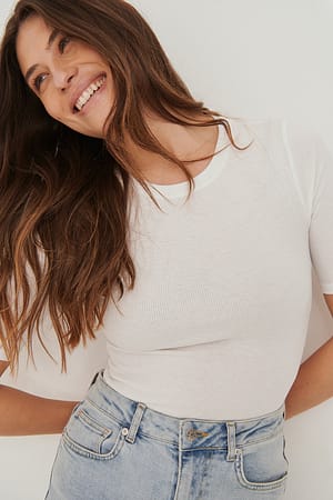 White Round Neck Ribbed Top