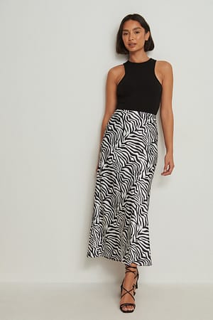 Zebra Satin Midi Skirt