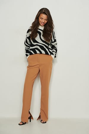 Camel Recycled Side Slit Suit Pants