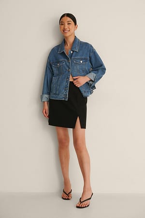 Black Recycled Slit Mini Skirt