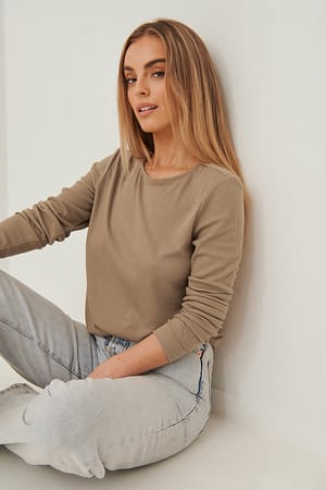 Greige Soft Ribbed Round Neck Top