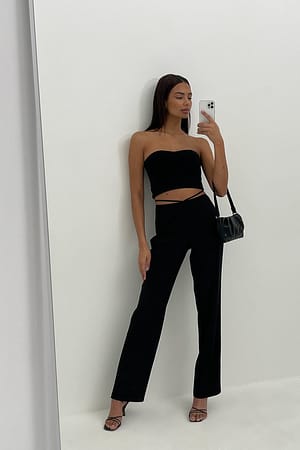 Black Recycled Tied Waist Pants