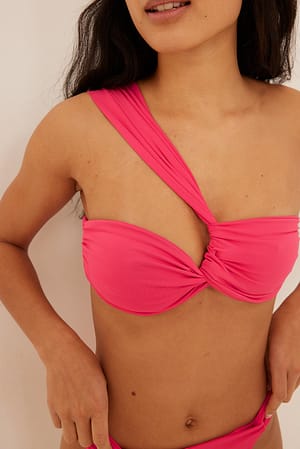 Pink Recycled Twisted One Shoulder Bikini Top