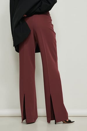 Burgundy Recycled Wide Leg Back Slit Suit Pants