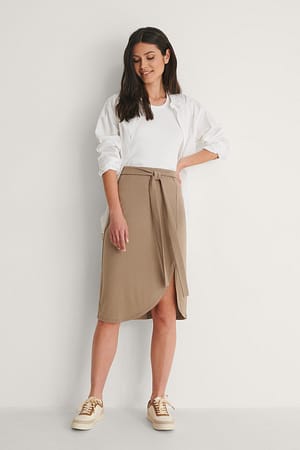 Beige Recycled Wrap Detail Skirt