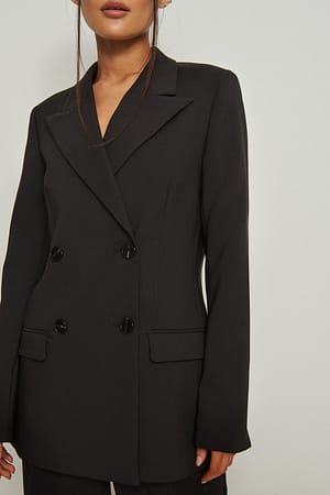 Black Gerecyclede double-breasted blazer