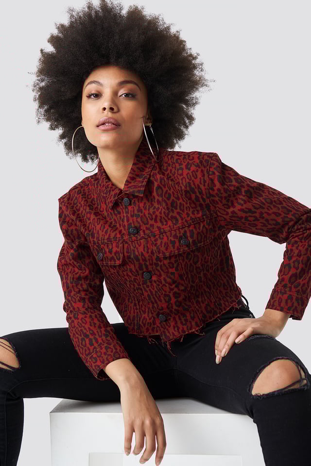 Red Leo Denim Jacket Leopard