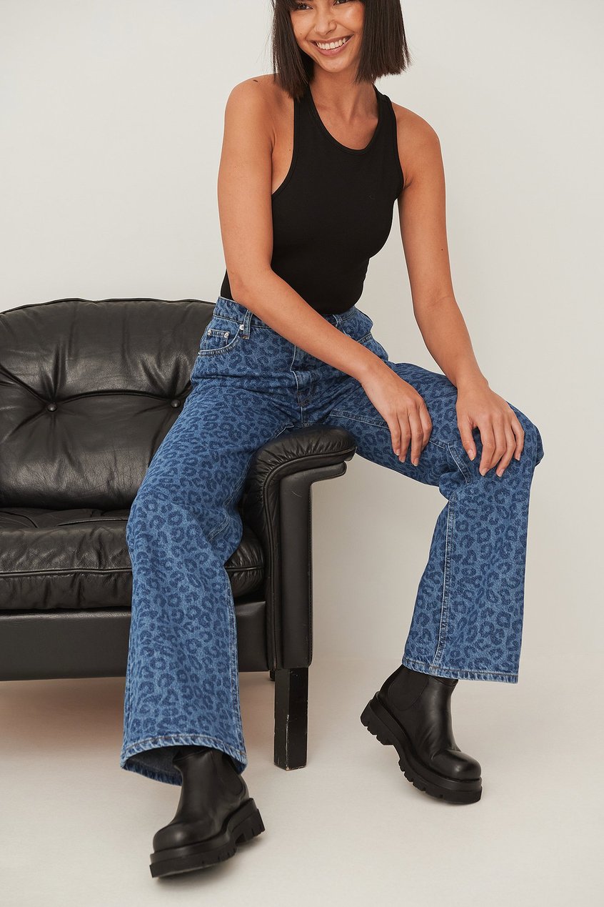 Jeans High Waisted Jeans | Organische Lässige, lange Jeans mit Aufdruck - SW52684
