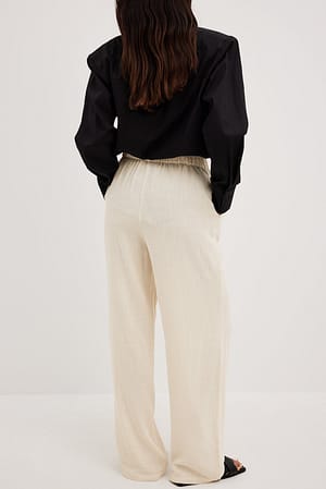 Relaxed Linen Blend Trousers Beige | NA-KD
