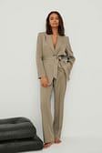 Taupe Relaxed Mid Waist Suit Pants