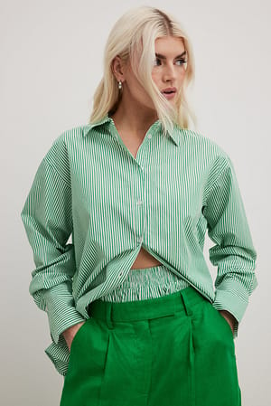 Green Stripe Avslappnad skjorta i bomull
