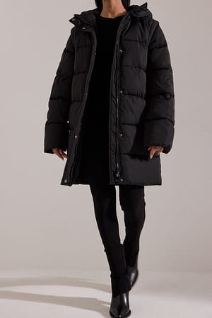 Black Removable Sleeves Long Padded Jacket