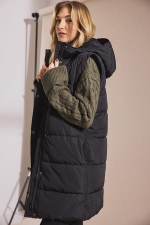 Black Removable Sleeves Long Padded Jacket