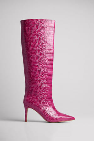Pink Laarzen met hoge schacht in reptielenlook