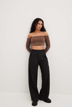 Rib Bare Cropped Shoulder Top Outfit