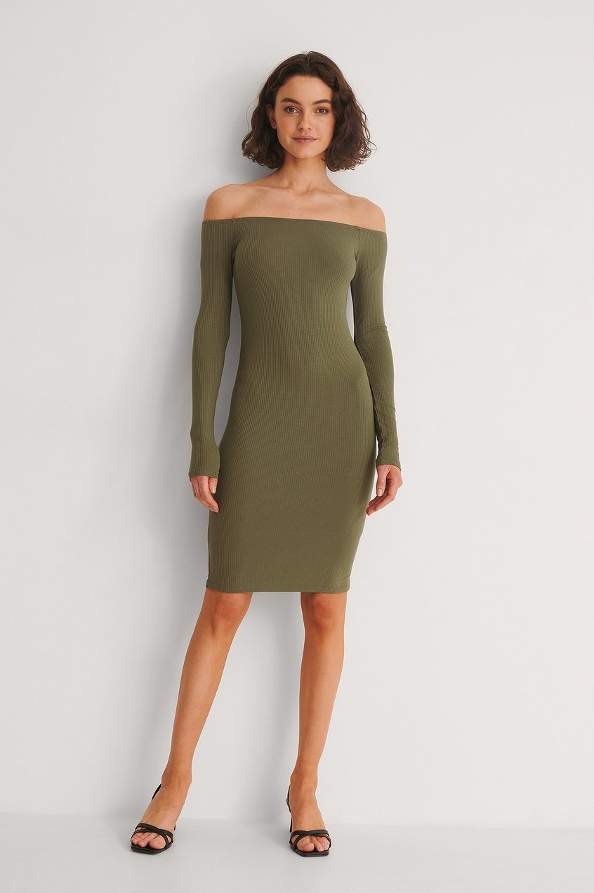 Kleider Jerseykleider | Schulterfreies geripptes Kleid - VI40606