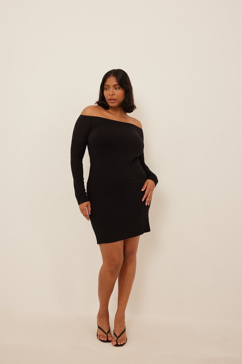 Große Größen Jerseykleider | Schulterfreies geripptes Kleid - QH45611