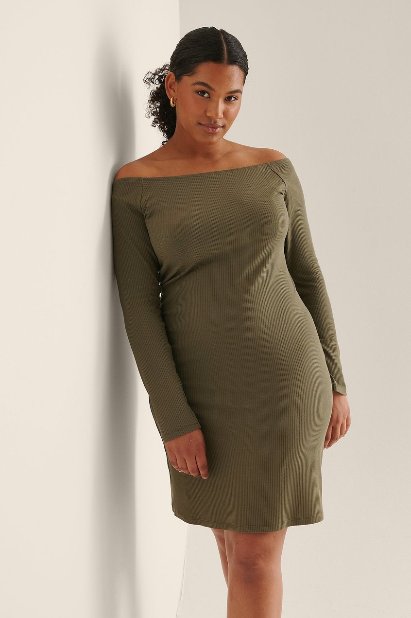 Große Größen Jerseykleider | Schulterfreies geripptes Kleid - UO09660
