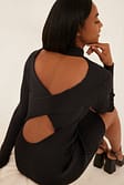Black Rib Knitted Back Detail Mini Dress