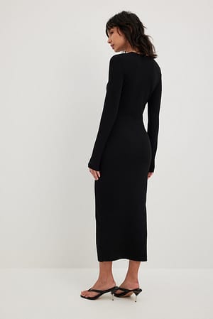 Rib Knitted Corset Detail Midi Dress Black | NA-KD