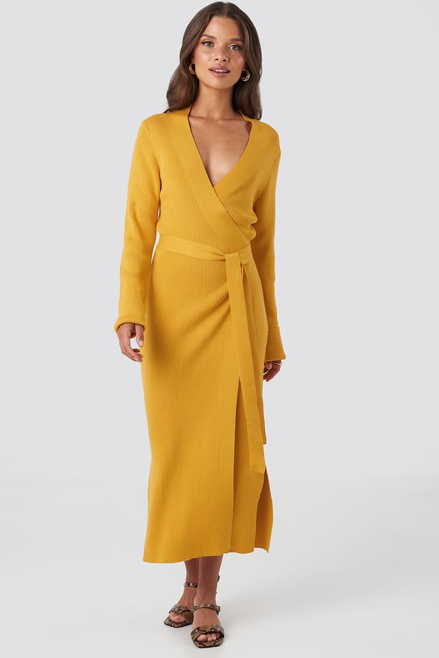Rib Knitted Dress Mustard