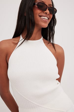 Offwhite Rib Knitted Halterneck Top