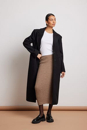 Taupe Rib Knitted Midi Skirt