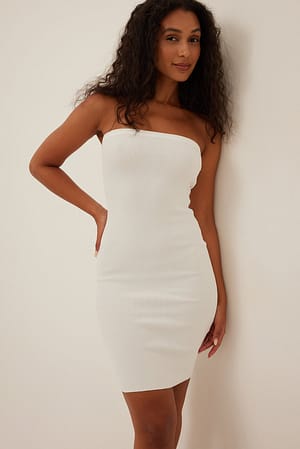 Offwhite Ribgebreide mini-jurk
