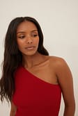 Red Rib Knitted One Shoulder Top
