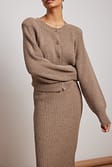 Taupe Rib Knitted Shoulder Pad Cardigan