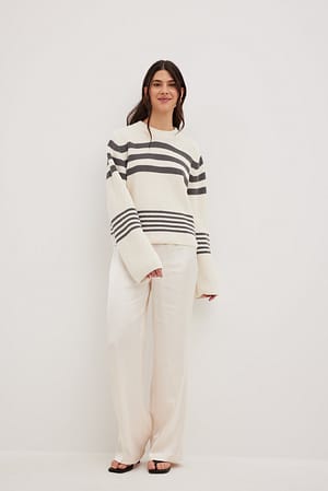 Rib Knitted Striped Sweater Outfit