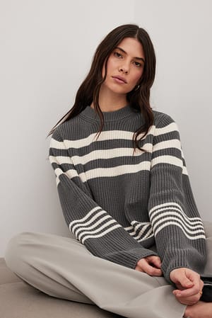 Rib Knitted Striped Sweater Outfit