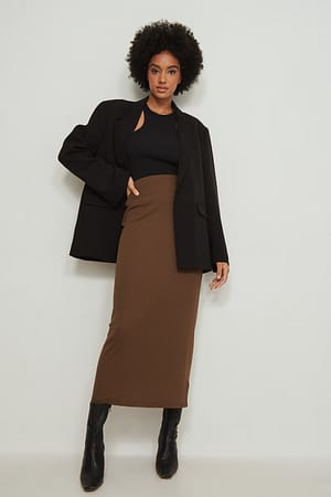 Brown Rib Maxi Skirt