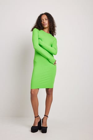 Green Gerecycleerde geribde mini-jurk
