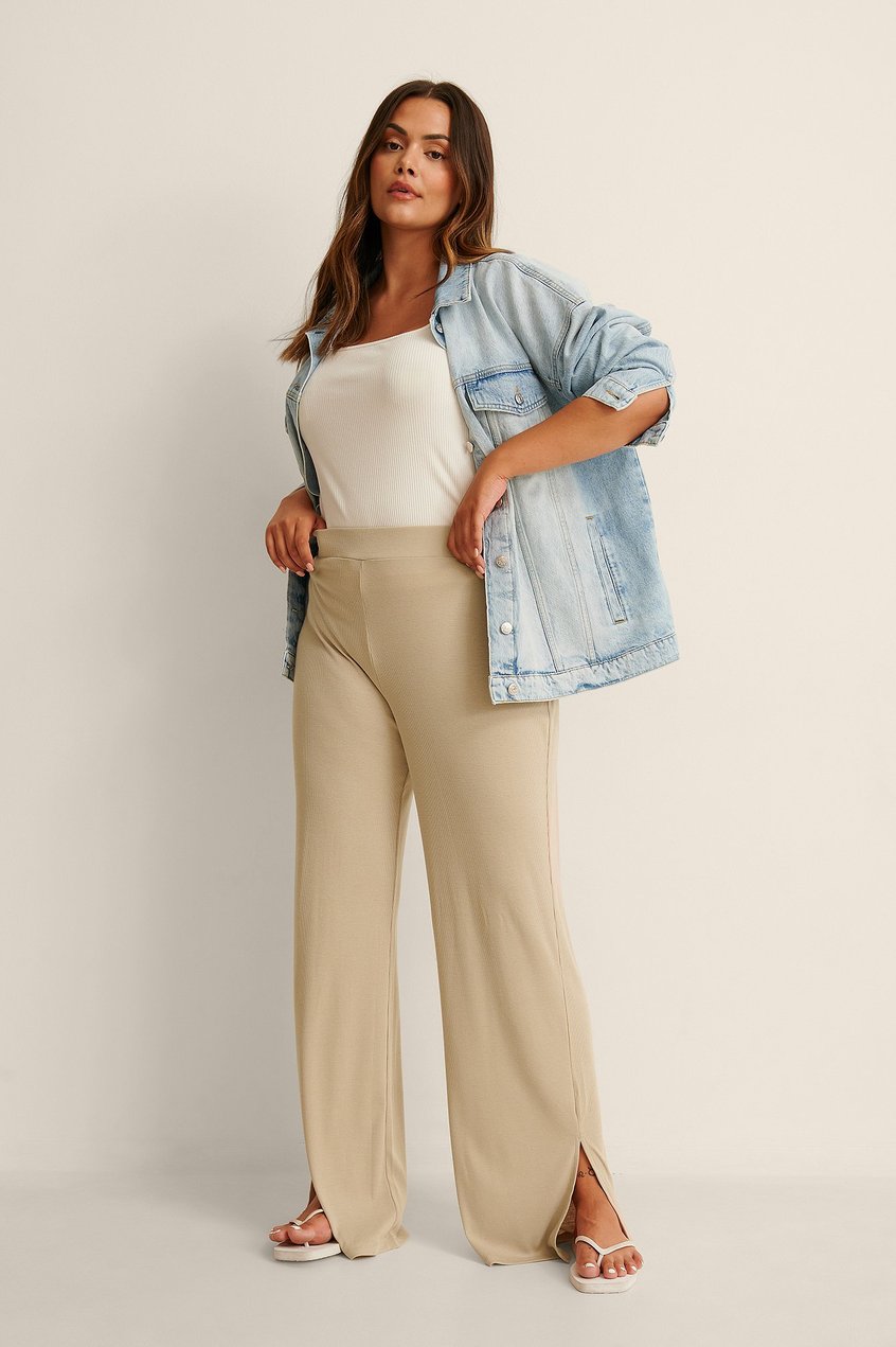Pantalons Grande taille | Pantalon fendu côtelé recyclés - CO76707